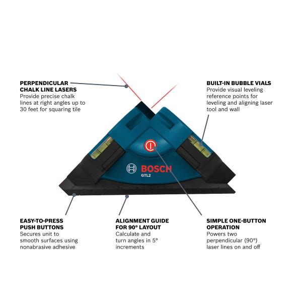 BOSCH GTL2 Laser Level Square, Includes Adhesive Mounting Strips