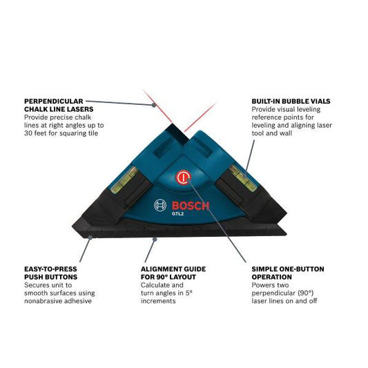 BOSCH GTL2 Laser Level Square, Includes Adhesive Mounting Strips