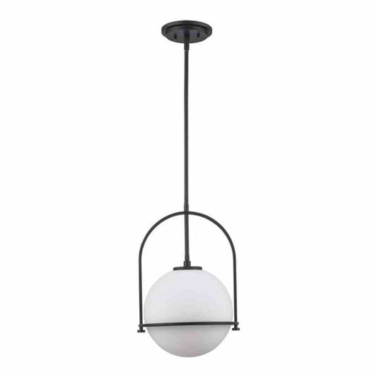 Owens 1-Light Matte Black Pendant Light Fixture with Globe Glass Shade