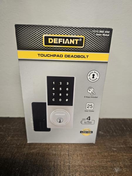 Defiant Touchpad Deadbolt Satin Nickel 1010 992 452 Quick Re-key 25 Users W/keys