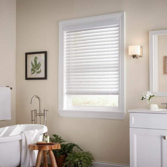 White Cordless Faux Wood Blinds for Windows with 2 in. Slats - 31 in. W X 48 in. L (Actual Size 30.5 in. W X 48 in. L)