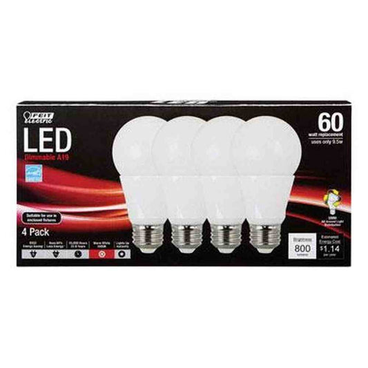 60-Watt Equivalent A19 Dimmable CEC Title 20 ENERGY STAR 90+ CRI E26 Medium LED Light Bulb, Bright White 3000K (4-Pack)