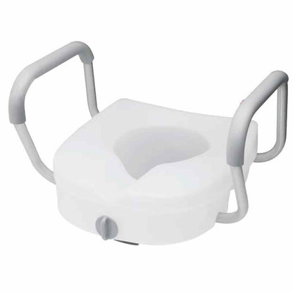 E-Z Round 5 in. H Elevated Toilet Seat with Armrests, Lockable in White