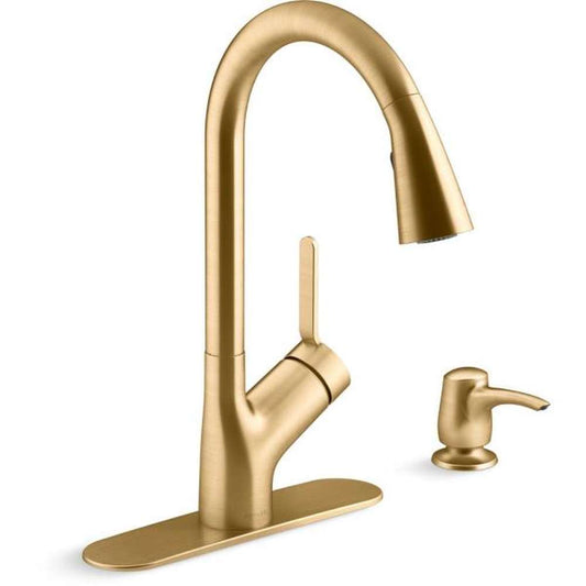 Setra Single-Handle Pull-Down Sprayer Kitchen Faucet in Vibrant Brushed Moderne Brass