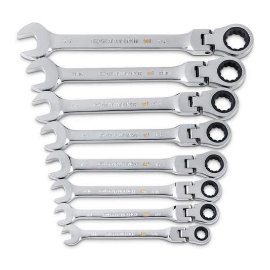 90-Tooth SAE Ratcheting Flex-Head Combination Wrench Set with Tray (8-Piece)