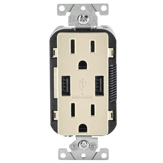 3.6A USB Dual Type a in-Wall Charger with 15 Amp Tamper-Resistant Outlets, Light Almond