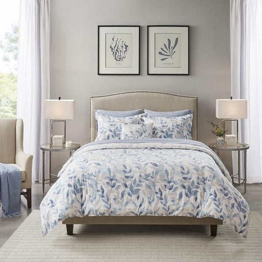 Thelma 6-Piece Blue Twin Reversible Comforter Set with Bed Sheets