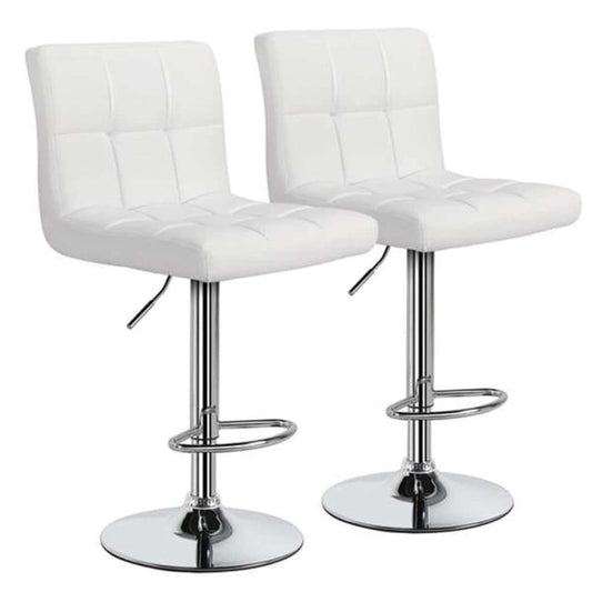 33 in. - 44 in. Height White Low Back Metal Adjustable Bar Stool with PU Leather-Seat 360° Swivel (Set of 2)