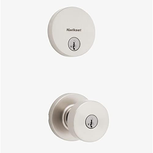 Pismo Round Rose Satin Nickel Knob Door Combo Pack Featuring SmartKey Security