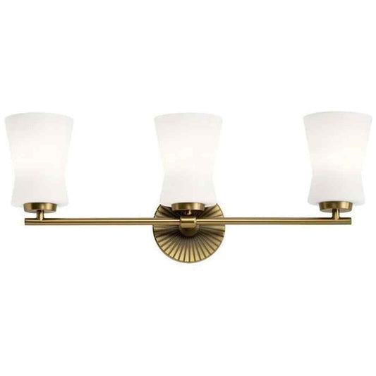 Brianne 24.5 in. 3-Light Brushed Natural Brass Mid-Century Modern Bathroom Vanity Light