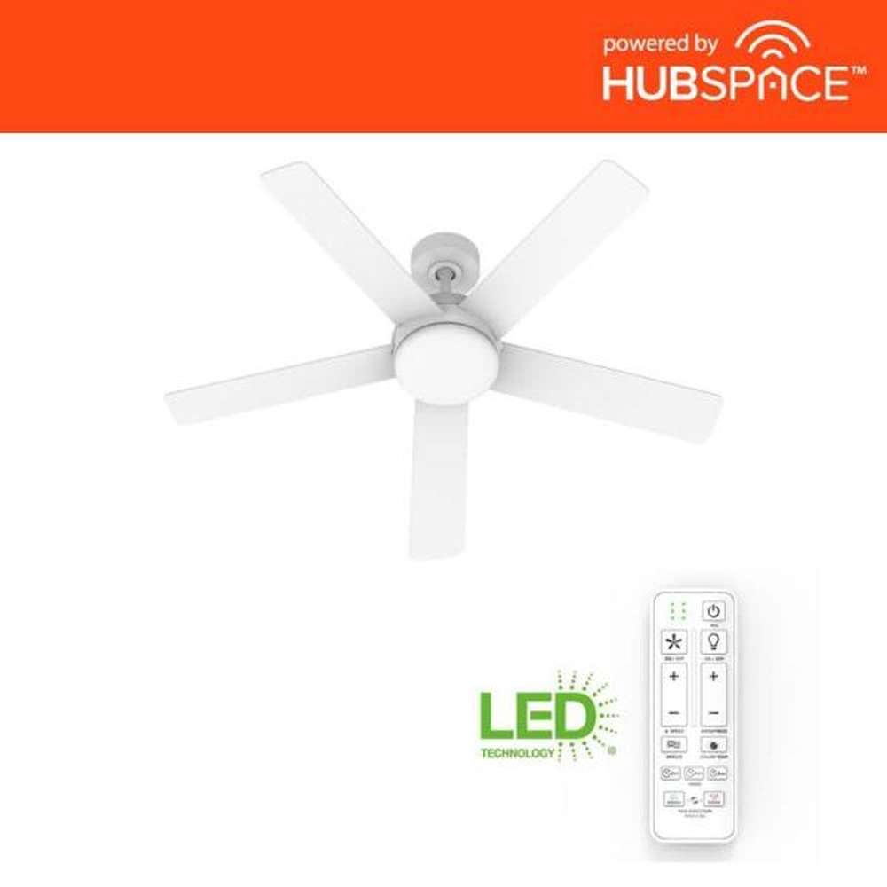 Carley 52 in. Integrated LED Indoor White Smart Ceiling Fan with Remote Control and CCT Powered by Hubspace