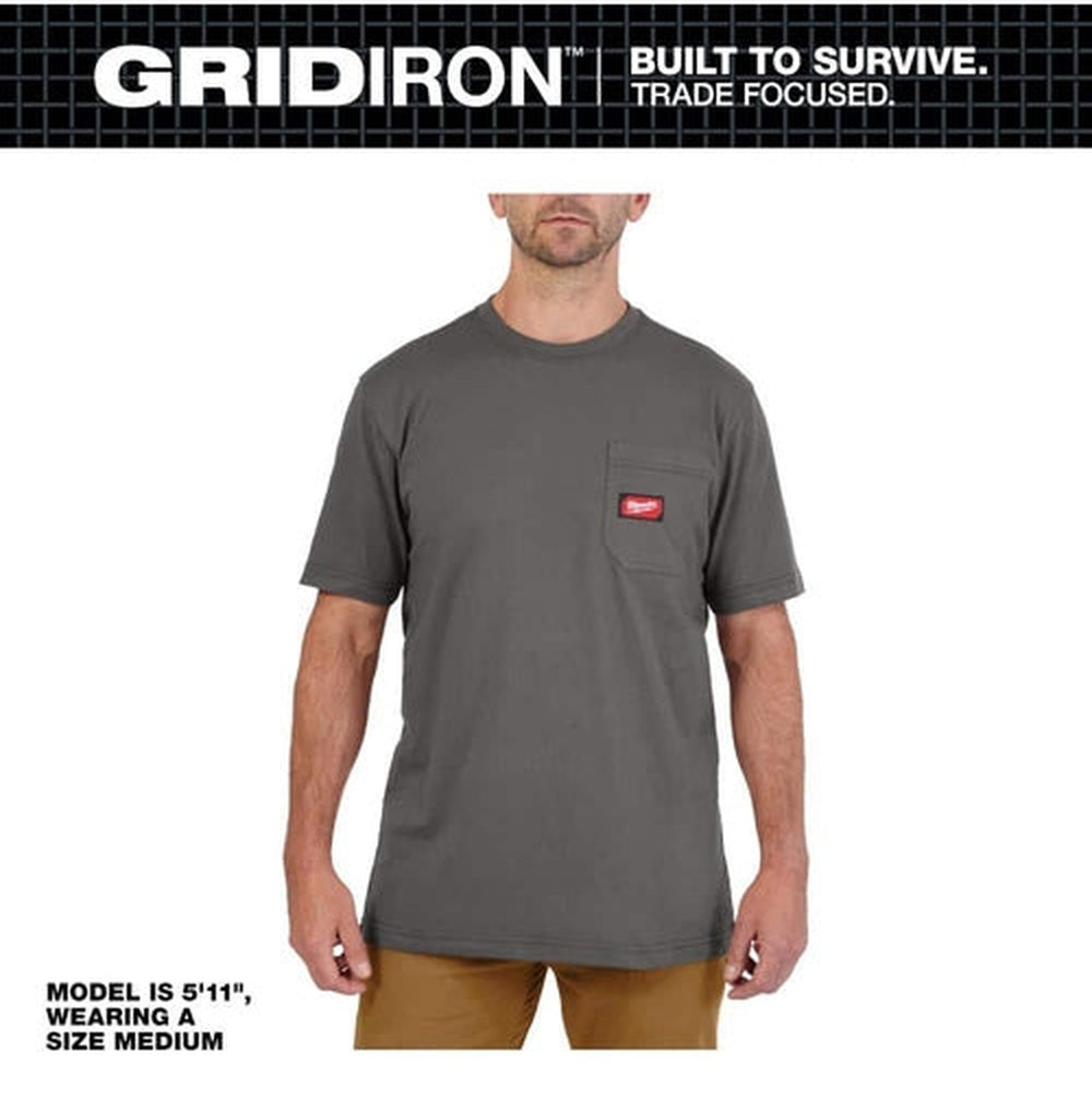 Milwaukee Petite Men's 2X-Large Gray GRIDIRON Cotton/Polyester Gen Ll Short-Sleeve Pocket T-Shirt