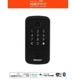 Defiant Square Fingerprint Matte Black Electronic Single Cylinder Deadbolt Wi-Fi Enabled Powered by Hubspace