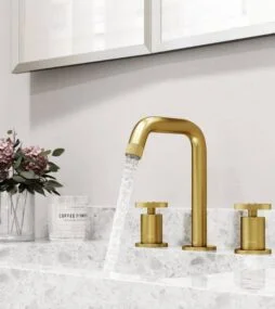VIGO Cass 8 in. Widespread Double Handles Faucet in Matte Brushed Gold
