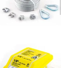 KingChain 1/8 in. x 50 ft. Galvanized Aircraft Cable Kit with Clips and Thimbles 7x19 Construction