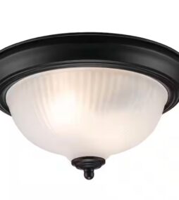 11.25 in. 2-Light Black Flush Mount Ceiling Light Fixture with Frosted Swirl Glass Shade