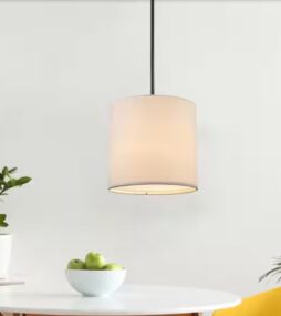 Monteaux Lighting 10 in. 1-Light Black Drum Pendant Light Fixture with Linen Shade