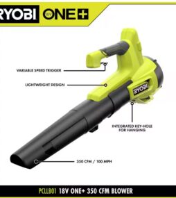 RYOBI ONE+ 18V 100 MPH 350 CFM Cordless Battery Variable Speed Jet Fan Leaf Blower with 4.0 Ah Battery and Charger
