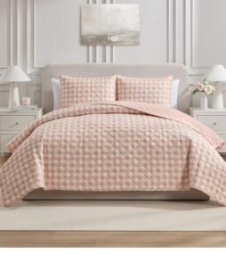 VCNY Home Pink Gingham 3-Piece King Microfiber Quilt Set