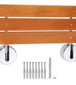 VEVOR SVOPES Folding Teak Shower Seat, 20.1 in. x 13.2 in. Wall-Mounted Bench, 440 lbs. Capacity, Space-Saving Fold-Down Chair
