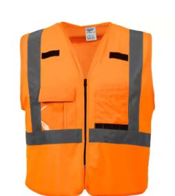 Milwaukee Small/Medium Orange Class 2 High Visibility Safety Vest with 10 Pockets