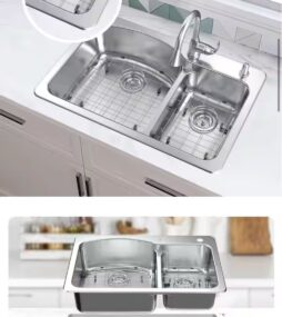 Glacier Bay 33 in. Drop-In 60/40 Double Bowl 18 Gauge Stainless Steel Kitchen Sink with Pull-Down Faucet
