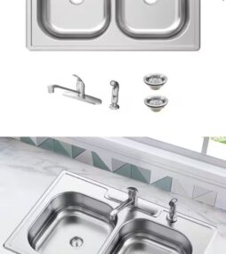 Glacier Bay 33 in. Drop-In 50/50 Double Bowl 20 Gauge Stainless Steel Kitchen Sink with Faucet and Sprayer
