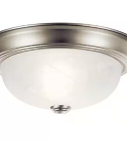 11.25 in. 2-Light Brushed Nickel Flush Mount Ceiling Light Fixture with Frosted Swirl Glass Shade