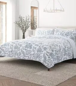Becky Cameron All Season 3-Pcs Jacobean/Stripe Reversible Dusk Blue Microfiber Quilt Set with Shams