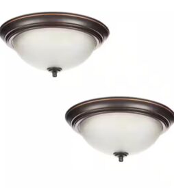 12.75 in 2-Light Oil Rubbed Bronze Flush Mount Ceiling Light Fixture with Tea Stained Glass Shade (2-Pack)
