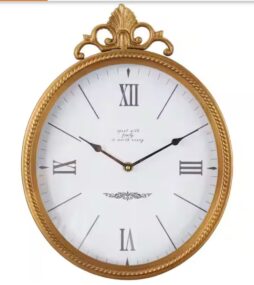Litton Lane Gold Metal Antique Inspired Wall Clock with Scrolled Finial