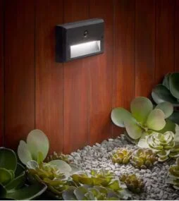 Hampton Bay 78 Lumen Low Voltage Hardwired Black Motion Sensing Integrated LED Outdoor Stair Light with Frosted Acrylic Lens