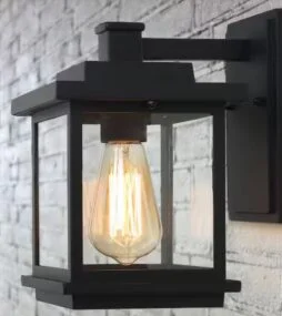 LNC Square 1-Light Black Outdoor Wall Lantern Sconce with Clear Glass Shade, Modern Exterior Wall Light for Patio Garden
