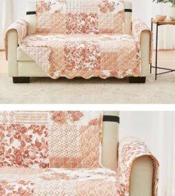 FRESHFOLDS Patchwork-Dusty Rose Reversible Floral Microfiber Loveseat Furniture Protector