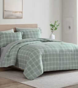 swift home All-Season 5-Piece Reversible Green Plaid and Solid Color Polyester Microfiber Twin Bed in a Set