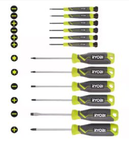RYOBI 11-in-1 Multi-bit Screwdriver with Cushion Grip Handle and Screwdriver Set (12-Piece) Combo