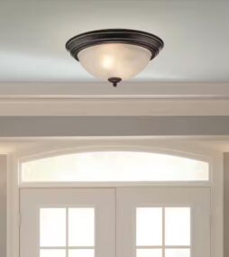 12.75 in 2-Light Oil Rubbed Bronze Flush Mount Ceiling Light Fixture with Tea Stained Glass Shade