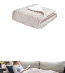 St. James Home Quilted Velvet and Sherpa Cream Polyester Foot Pocket Throw Blanket