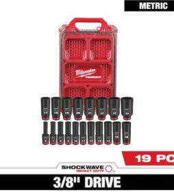Milwaukee SHOCKWAVE Impact-Duty 3/8 in. Drive Metric Deep Well Impact PACKOUT Socket Set (19-Piece)
