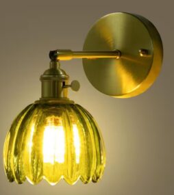 OUKANING 4.7 in. 1 Light Gold Modern Floral Wall Sconce Wall Light with Green Glass Shade, No Bulbs Included