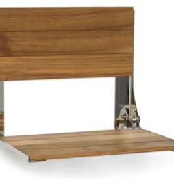 SEACHROME 18 in. Cameo Folding Wall Mount Shower Bench Seat, Natural Teak Wood with Polished Stainless-Steel Frame