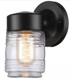 1-Light Black Outdoor Jelly Jar Wall Lantern Sconce