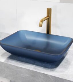 VIGO Matte Shell Sottile Royal Blue Glass 18 in. L x 13 in. W x 4 in. H Rectangular Vessel Bathroom Sink