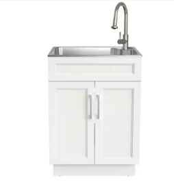 Glacier Bay 24 in. Drop-In Stainless Steel Laundry Sink with Assembled Cabinet in White with Faucet
