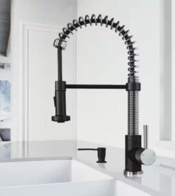 VIGO Edison Single Handle Pull-Down Sprayer Kitchen Faucet Set with Soap Dispenser in Stainless Steel and Matte Black