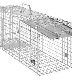 VEVOR Live Animal Cage Trap 31 in. x 10 in. x 12 in. Humane Cat Trap Galvanized Iron, Folding Animal Trap with Handle