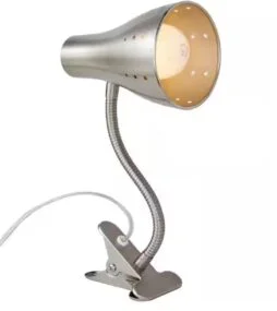 Hampton Bay Hampton Bay 13.9 in. Satin Chrome Modern Clip Table Lamp for Bedrooms with Metal Shade and Gooseneck
