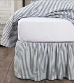 VHC BRANDS Sawyer Mill 16 in. Farmhouse Ticking Stripe Blue Queen Bed Skirt