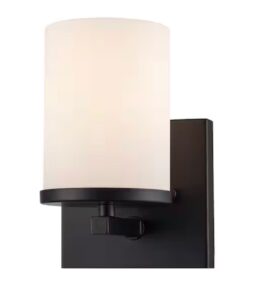 Bel Air Lighting Cornerstone 1-Light Black Wall Sconce Light Fixture with Frosted Glass Shade