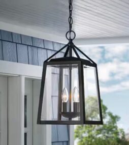 Home Decorators Collection Blakeley Transitional 18 in. 2-Light Black Outdoor Hanging Light Pendant Light with Clear Beveled Glass